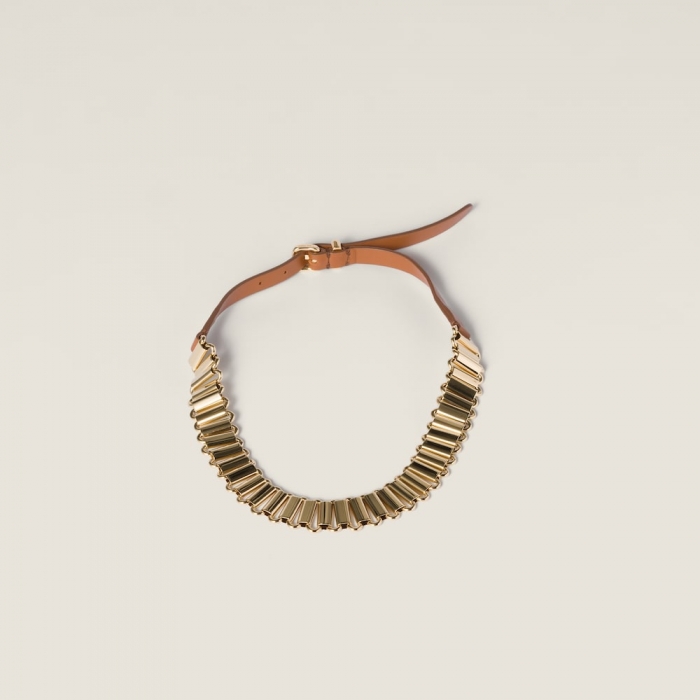 Miu Miu Metal and leather necklace Gold / Cognac