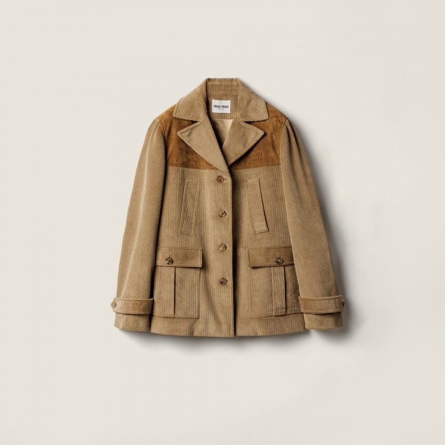 Miu Miu Single-breasted corduroy and leather jacket Cord