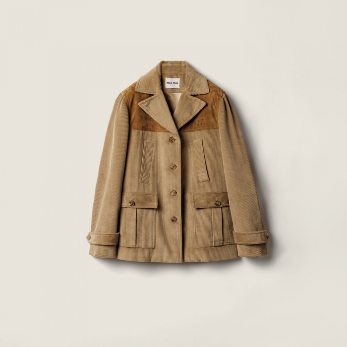 Miu Miu Single-breasted corduroy and leather jacket Cord