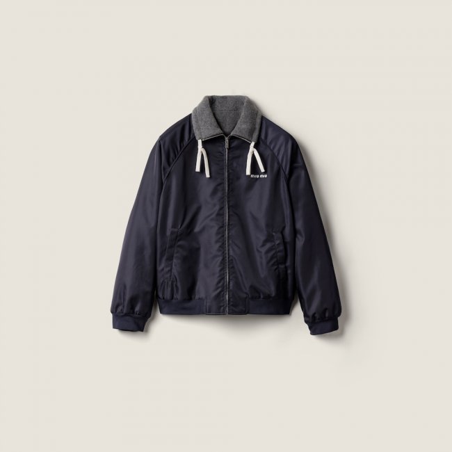 Miu Miu Technical gazar and fleece bomber jacket Navy