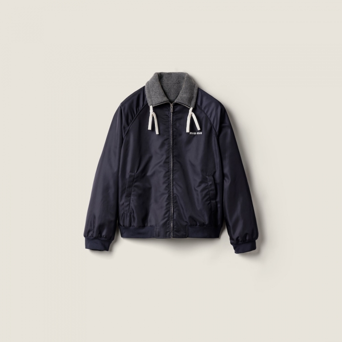 Miu Miu Technical gazar and fleece bomber jacket Navy