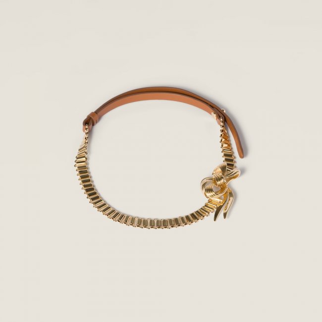 Miu Miu Metal and leather necklace Gold