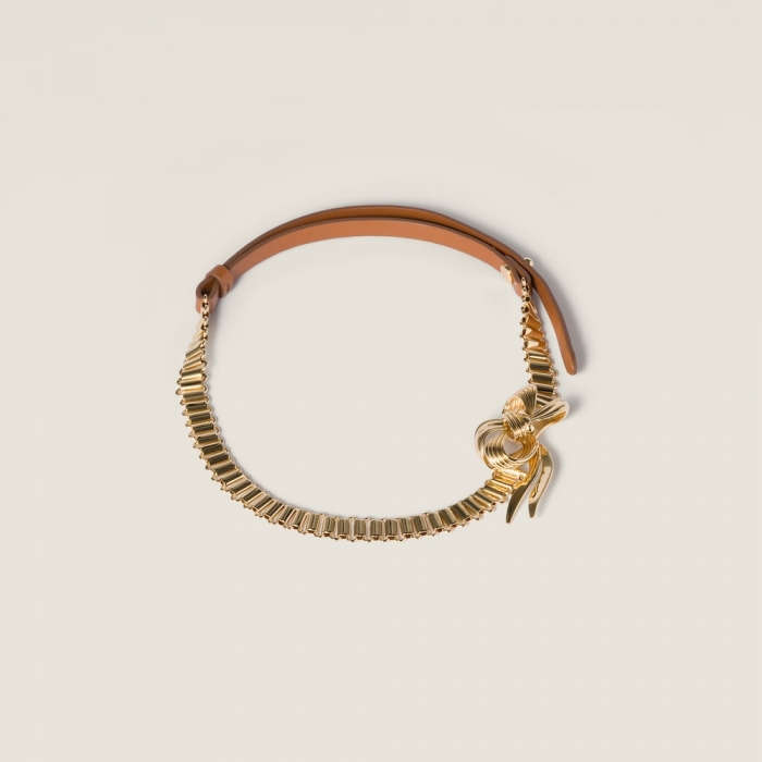 Miu Miu Metal and leather necklace Gold