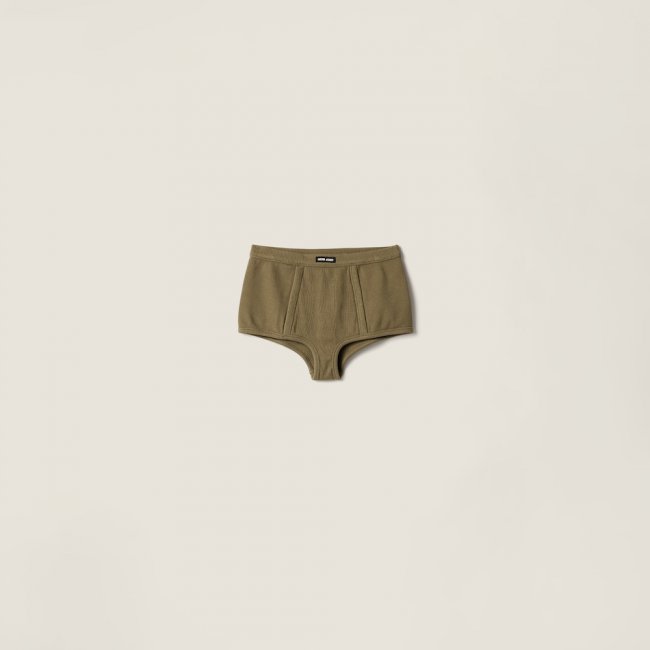 Miu Miu Garment-dyed ribbed boxer shorts Military Green