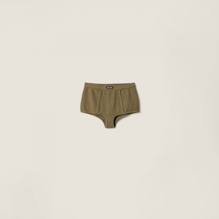 Miu Miu Garment-dyed ribbed boxer shorts Military Green
