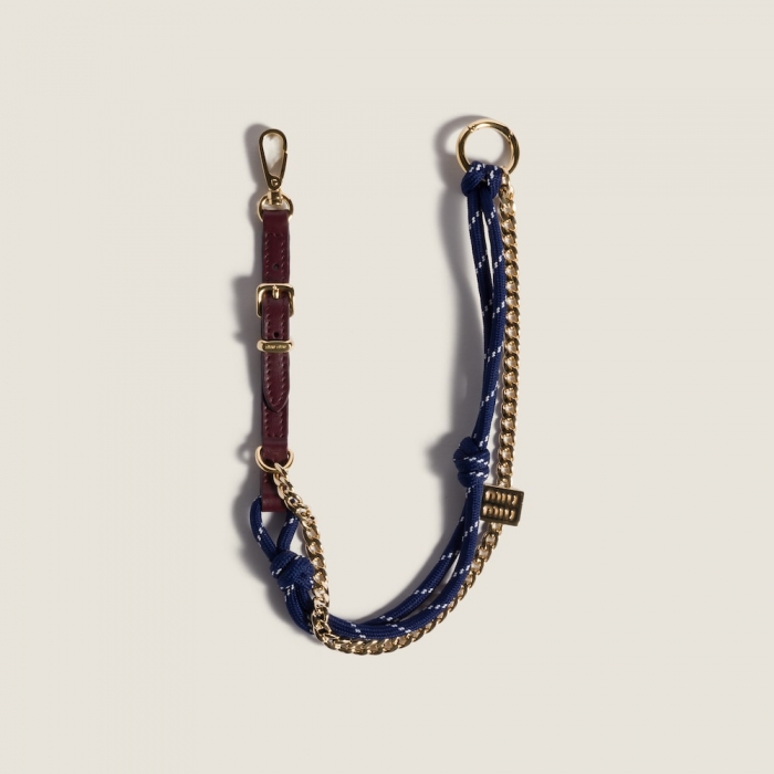 Miu Miu Leather, cord and metal trick keyring - Burgundy/Baltic Blue