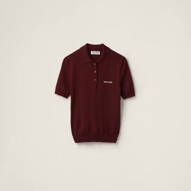 Miu Miu Wool knit polo shirt Amaranth Red / Maize Yellow