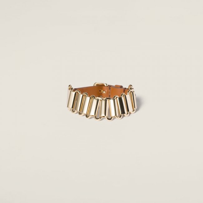 Miu Miu Metal and leather bracelet Gold / Cognac