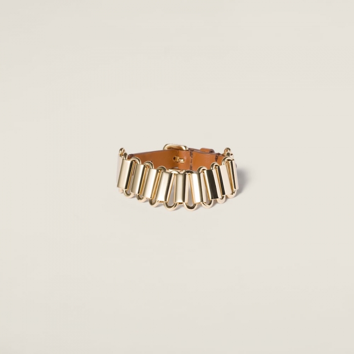 Miu Miu Metal and leather bracelet Gold / Cognac