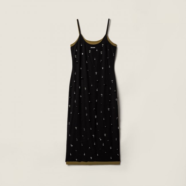 Miu Miu Embroidered stretch georgette dress Black