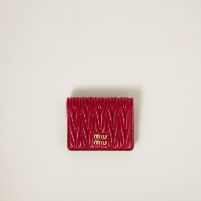 Miu Miu Small matelassé nappa leather wallet Red
