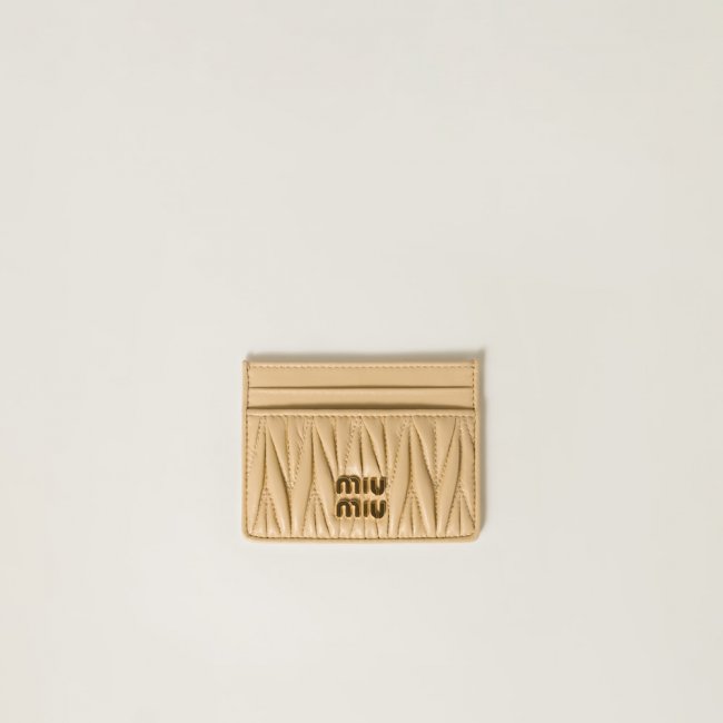 Miu Miu Matelassé nappa leather card holder Soy Green