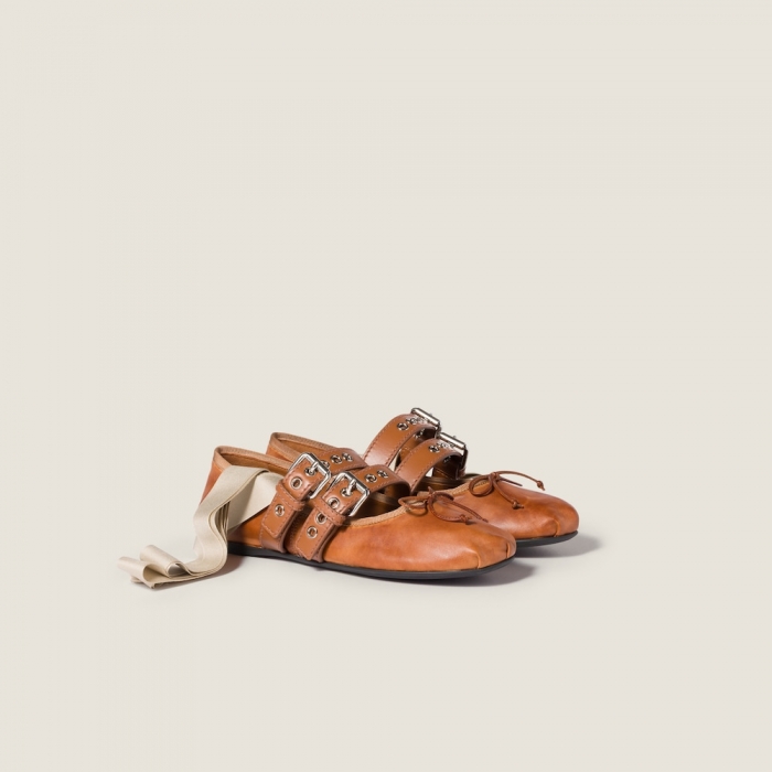 Miu Miu Nappa and calf leather ballerinas Caramel