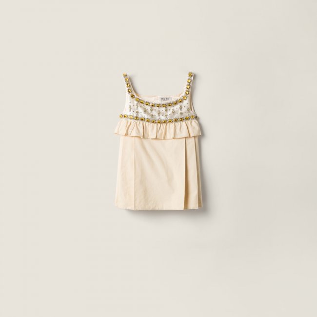 Miu Miu Embroidered canvas mini-dress Ecru