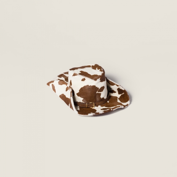 Miu Miu Printed leather cowboy hat - White/Burnt Sienna