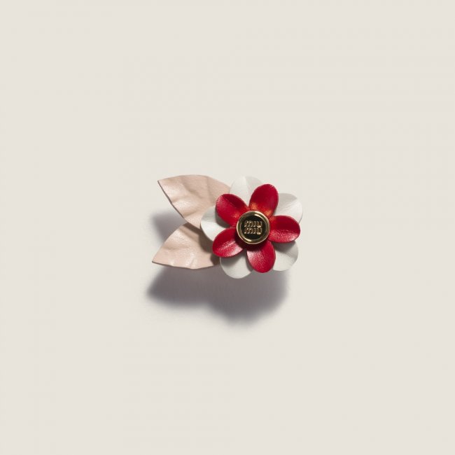 Miu Miu Leather floral brooch - Red/White