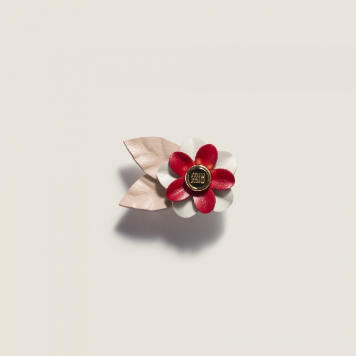 Miu Miu Leather floral brooch - Red/White