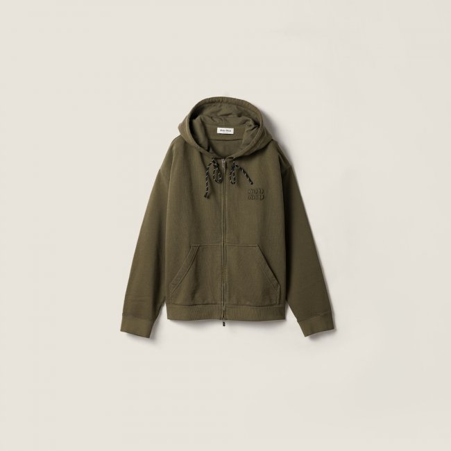 Miu Miu Garment-dyed hoodie jacket Military Green