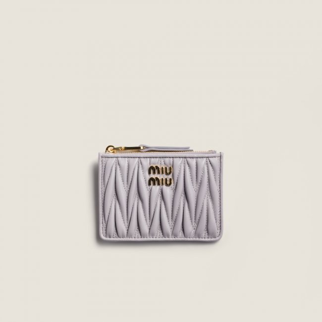Miu Miu Matelassé nappa leather card holder Wisteria