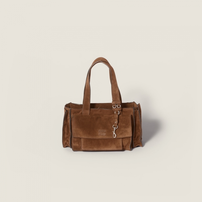 Miu Miu Utilitaire suede shopping bag Cocoa Brown
