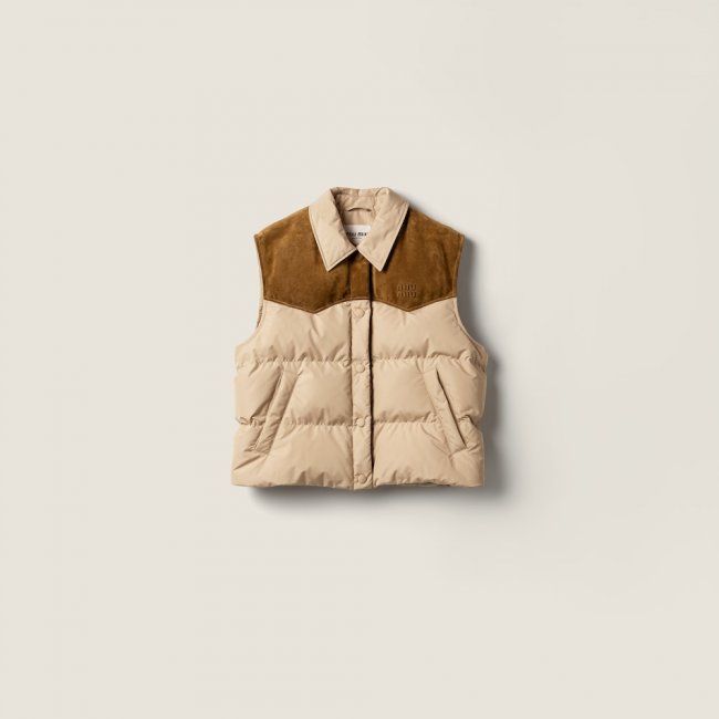 Miu Miu Technical pongé and leather down vest Cord