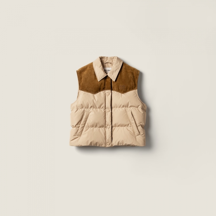 Miu Miu Technical pongé and leather down vest Cord