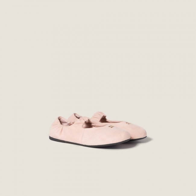 Miu Miu Ruches suede ballerinas Peach