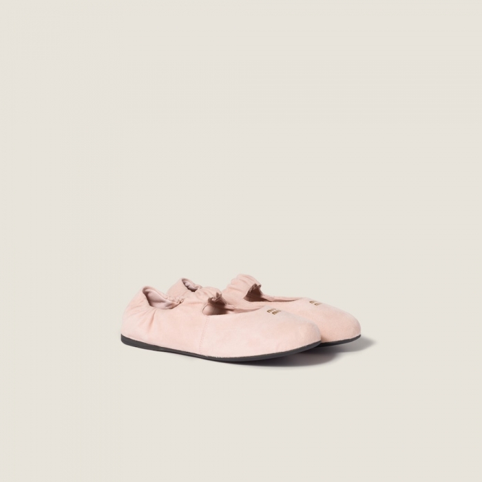 Miu Miu Ruches suede ballerinas Peach