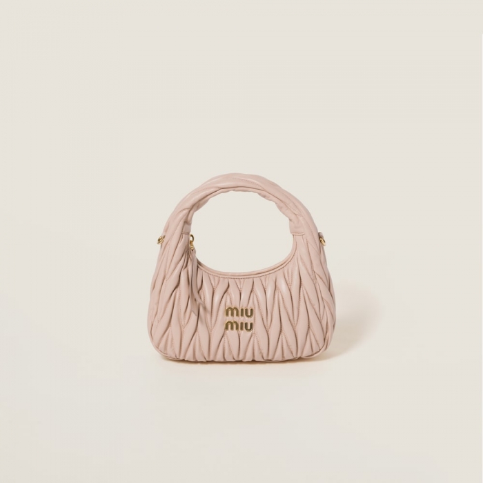 Miu Miu Wander matelassé nappa leather hobo bag Powder Pink