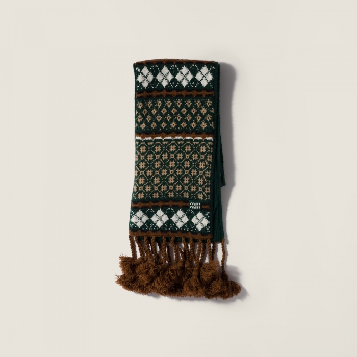 Miu Miu Wool and cashmere scarf - Cognac/Billiard Green