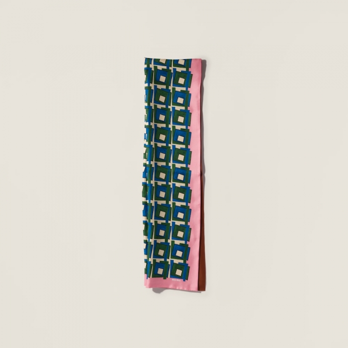 Miu Miu Printed silk scarf - Pink/Laurel Green