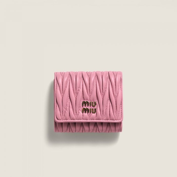 Miu Miu Small matelassé nappa leather wallet Pink