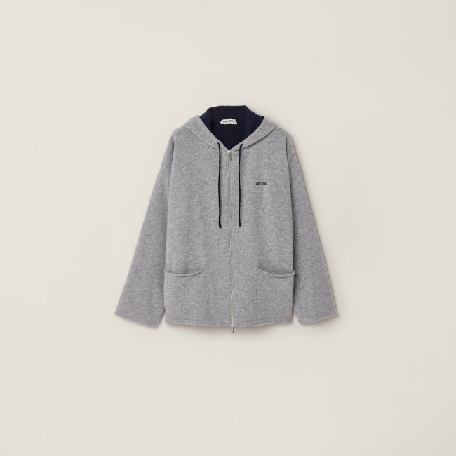 Miu Miu Cashmere cardigan hoodie GREY+BLUE