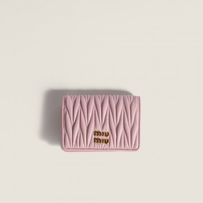 Miu Miu Small matelassé nappa leather wallet Alabaster Pink
