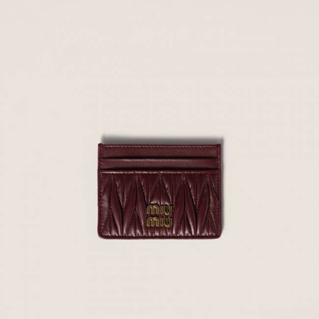 Miu Miu Matelassé nappa leather card holder Burgundy