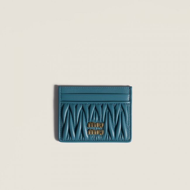 Miu Miu Matelassé nappa leather card holder Marina Blue