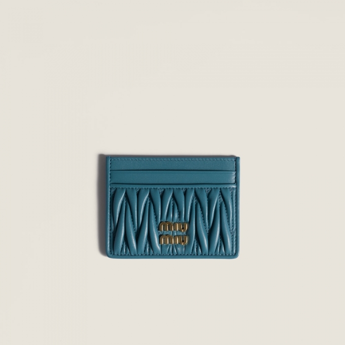 Miu Miu Matelassé nappa leather card holder Marina Blue