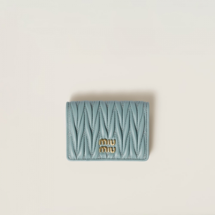 Miu Miu Matelassé nappa leather card holder Powder Blue