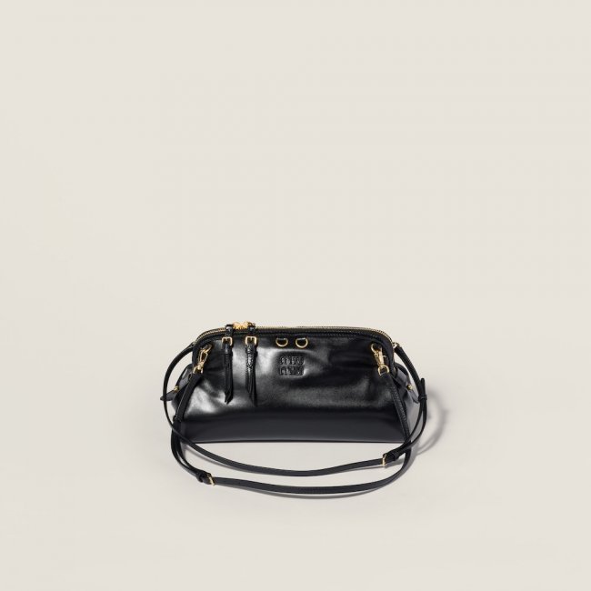 Miu Miu Caprice shiny leather clutch Black