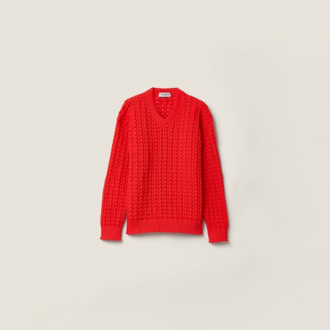 Miu Miu Technical yarn V-neck sweater Red
