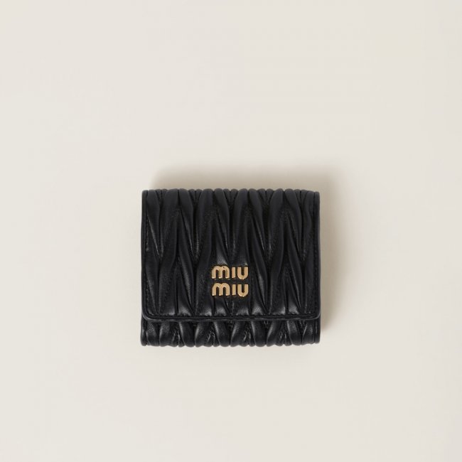 Miu Miu Small matelassé nappa leather wallet Black