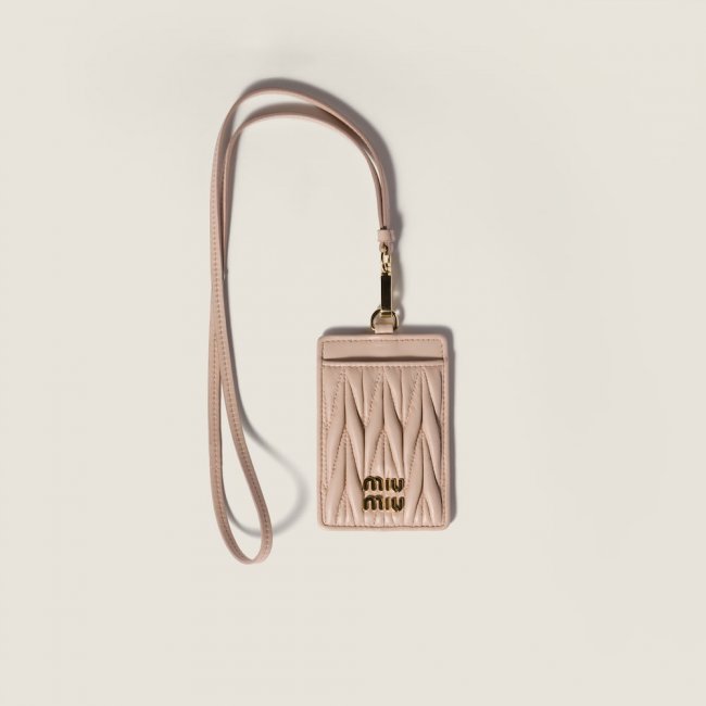 Miu Miu Matelassé nappa leather badge holder Powder Pink