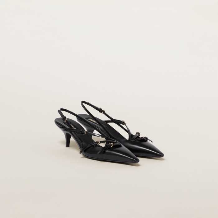 Miu Miu Brushed leather slingbacks with buckles Black