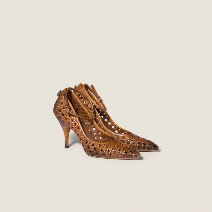 Miu Miu Woven leather pumps Cognac