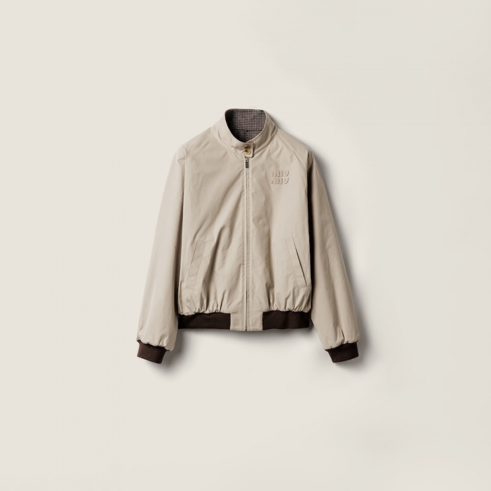 Miu Miu Reversible houndstooth check and Panama cotton blouson jacket Clay / Cocoa Brown / Gray