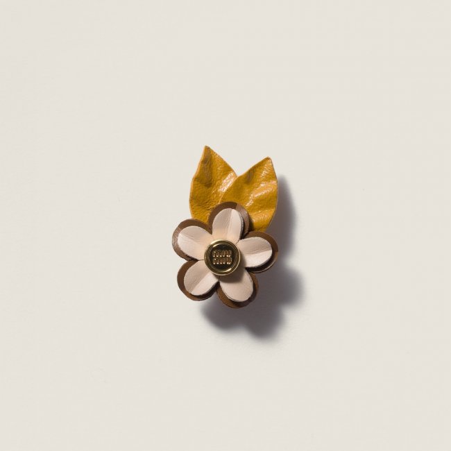 Miu Miu Leather floral brooch - Powder Pink/Hazelnut