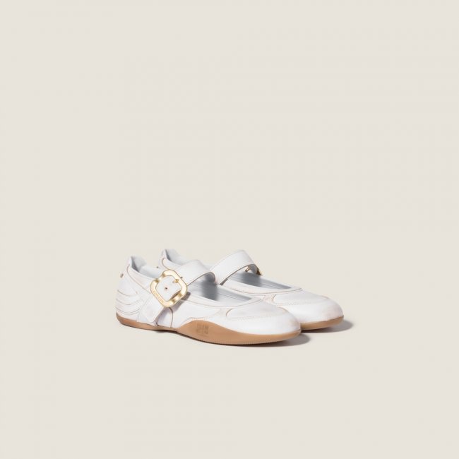 Miu Miu Gymnasium leather ballerinas with strap and buckle White