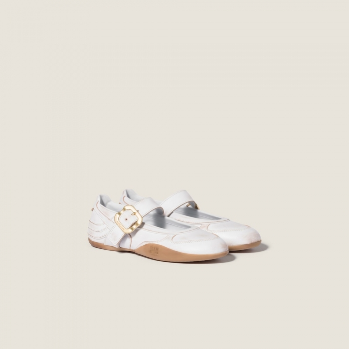 Miu Miu Gymnasium leather ballerinas with strap and buckle White