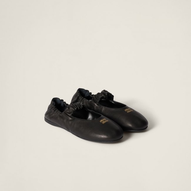 Miu Miu Ruches nappa leather ballerinas Black