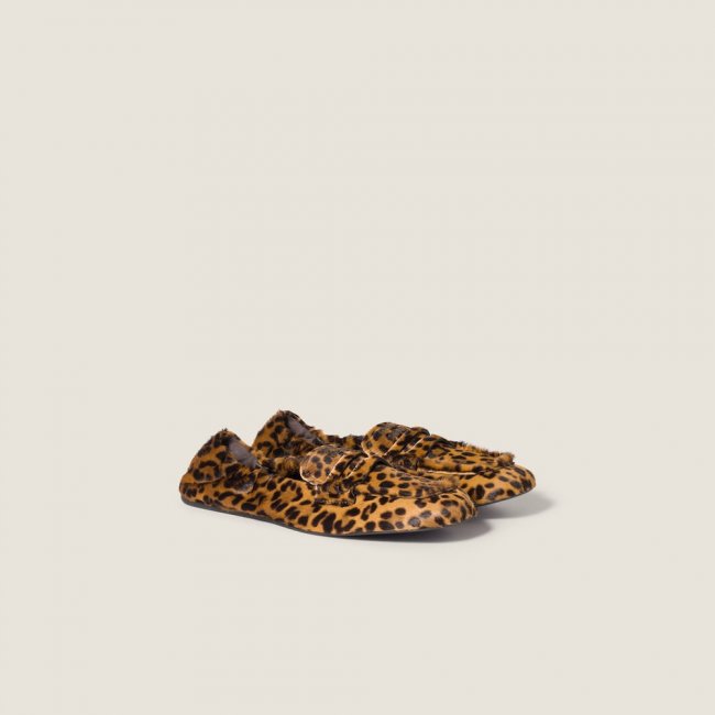Miu Miu Ruches printed leather loafers Honey